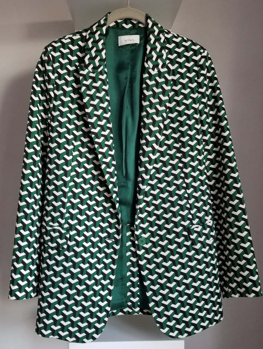 Green Geometric Print Blazer - Green/White/Black